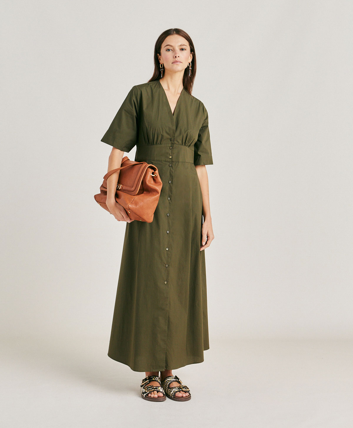 ROBE MARTINELLA EN POPELINE - VERT ARMÉE - Momonì