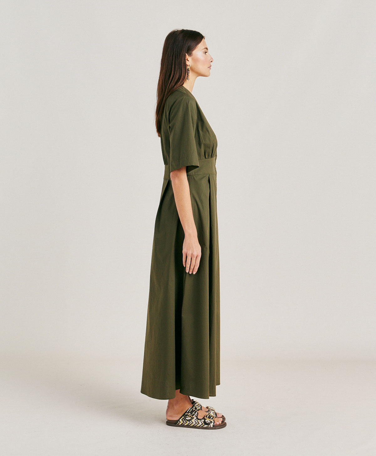 ROBE MARTINELLA EN POPELINE - VERT ARMÉE - Momonì