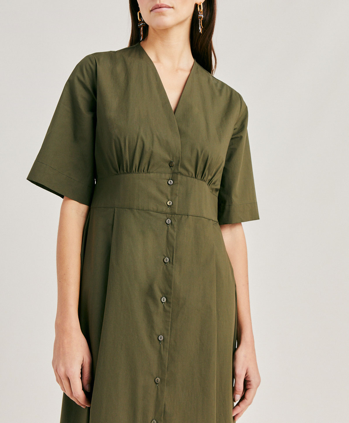 ROBE MARTINELLA EN POPELINE - VERT ARMÉE - Momonì