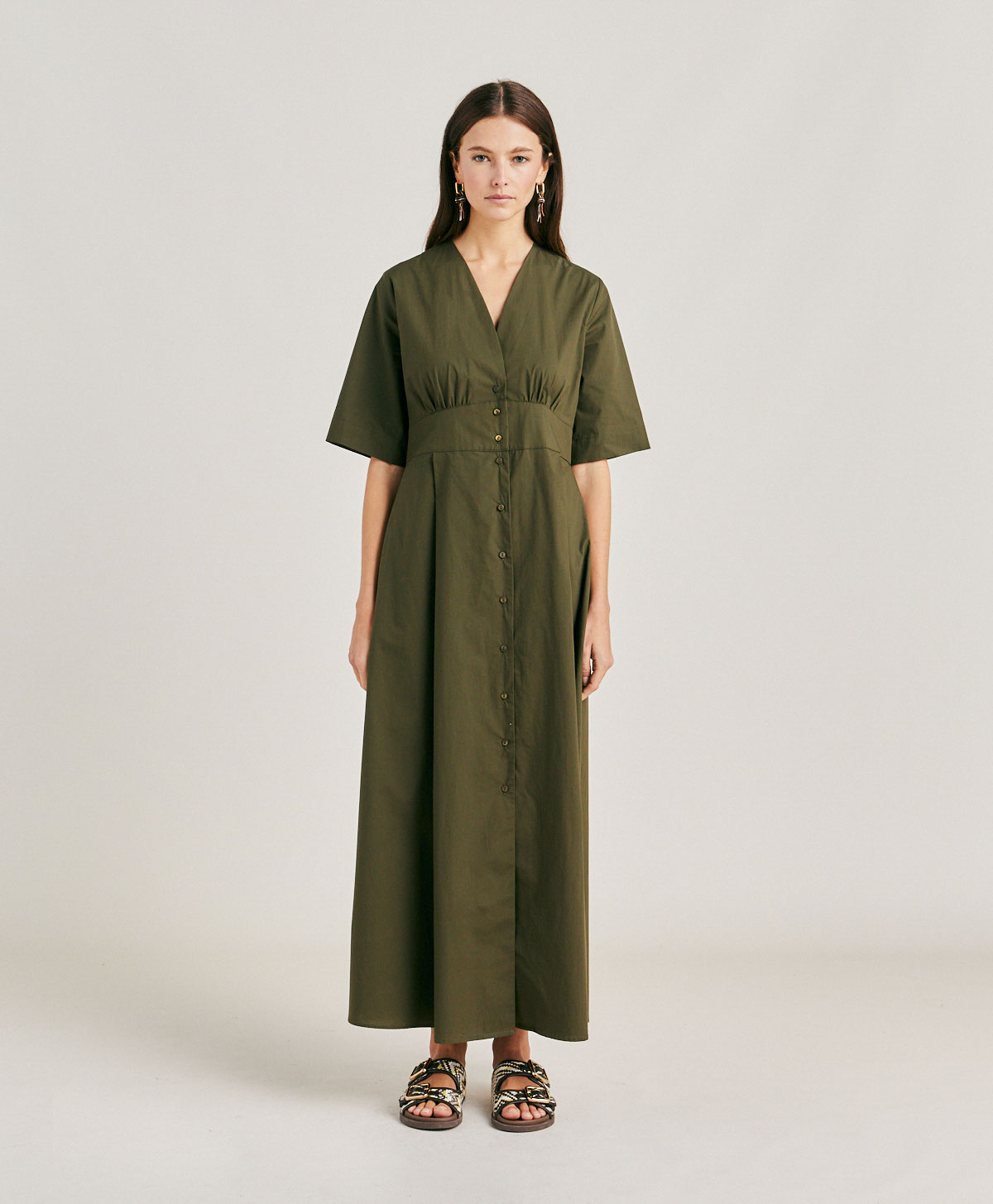 ROBE MARTINELLA EN POPELINE - VERT ARMÉE - Momonì