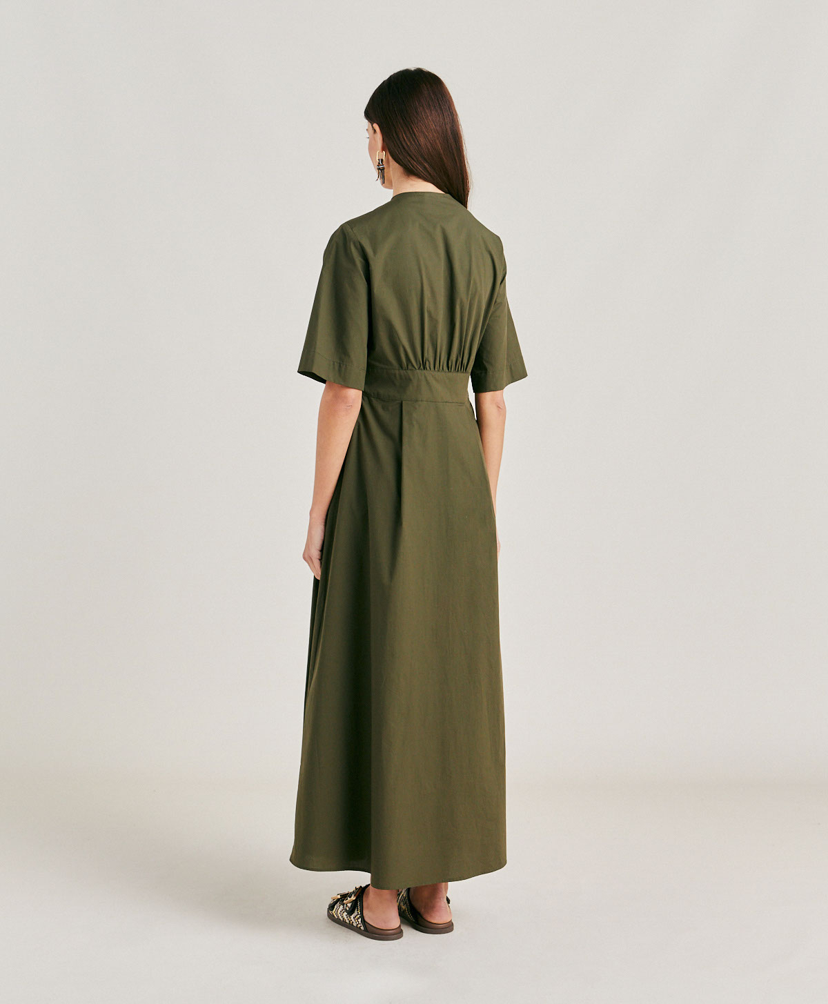 ROBE MARTINELLA EN POPELINE - VERT ARMÉE - Momonì