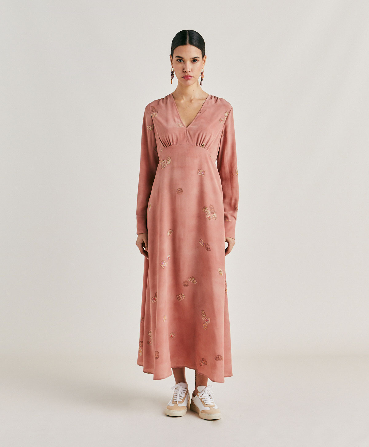 CALA JUNCO DRESS IN CREPE DE CHINE  - ROSE MULTICOLOUR - Momonì