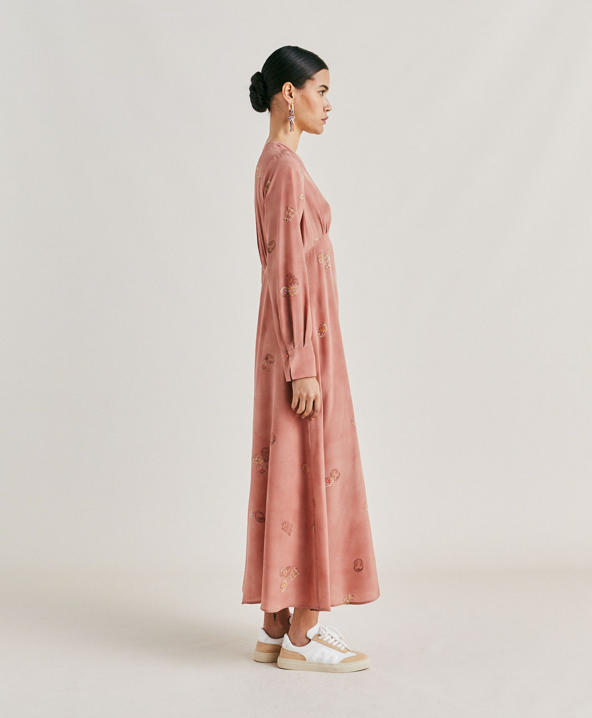 CALA JUNCO DRESS IN CREPE DE CHINE  - ROSE MULTICOLOUR - Momonì