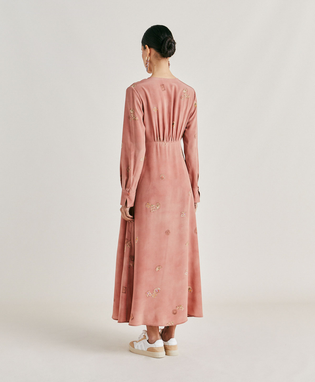 CALA JUNCO DRESS IN CREPE DE CHINE  - ROSE MULTICOLOUR - Momonì
