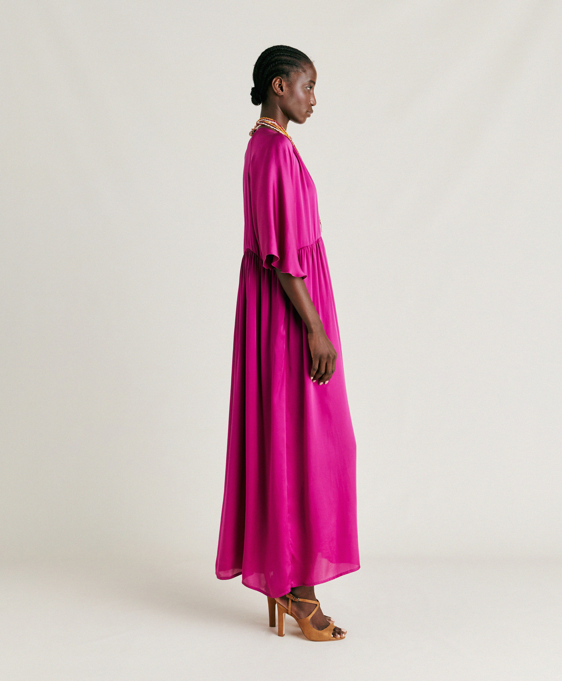 ROBE GINEVRA EN SOIE UNIE - CYCLAMEN - Momonì