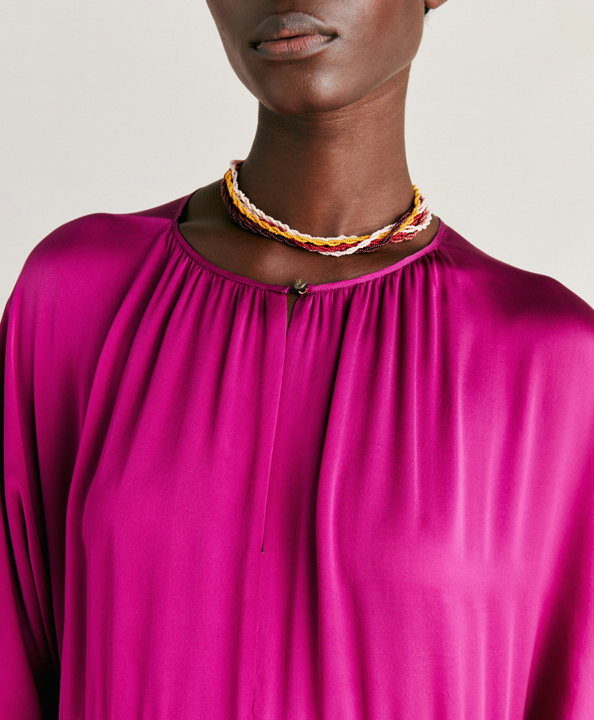 ROBE GINEVRA EN SOIE UNIE - CYCLAMEN - Momonì