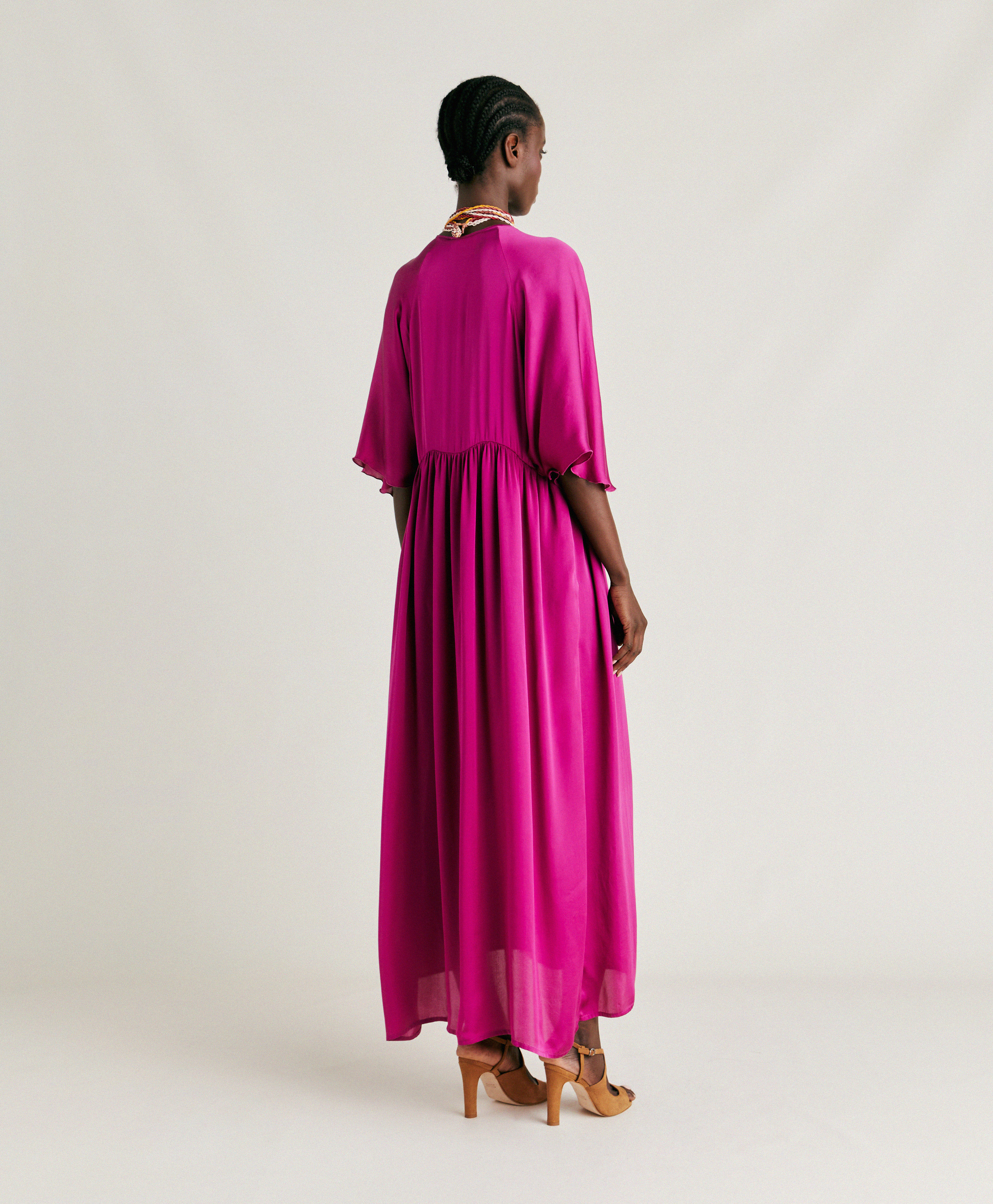 ROBE GINEVRA EN SOIE UNIE - CYCLAMEN - Momonì