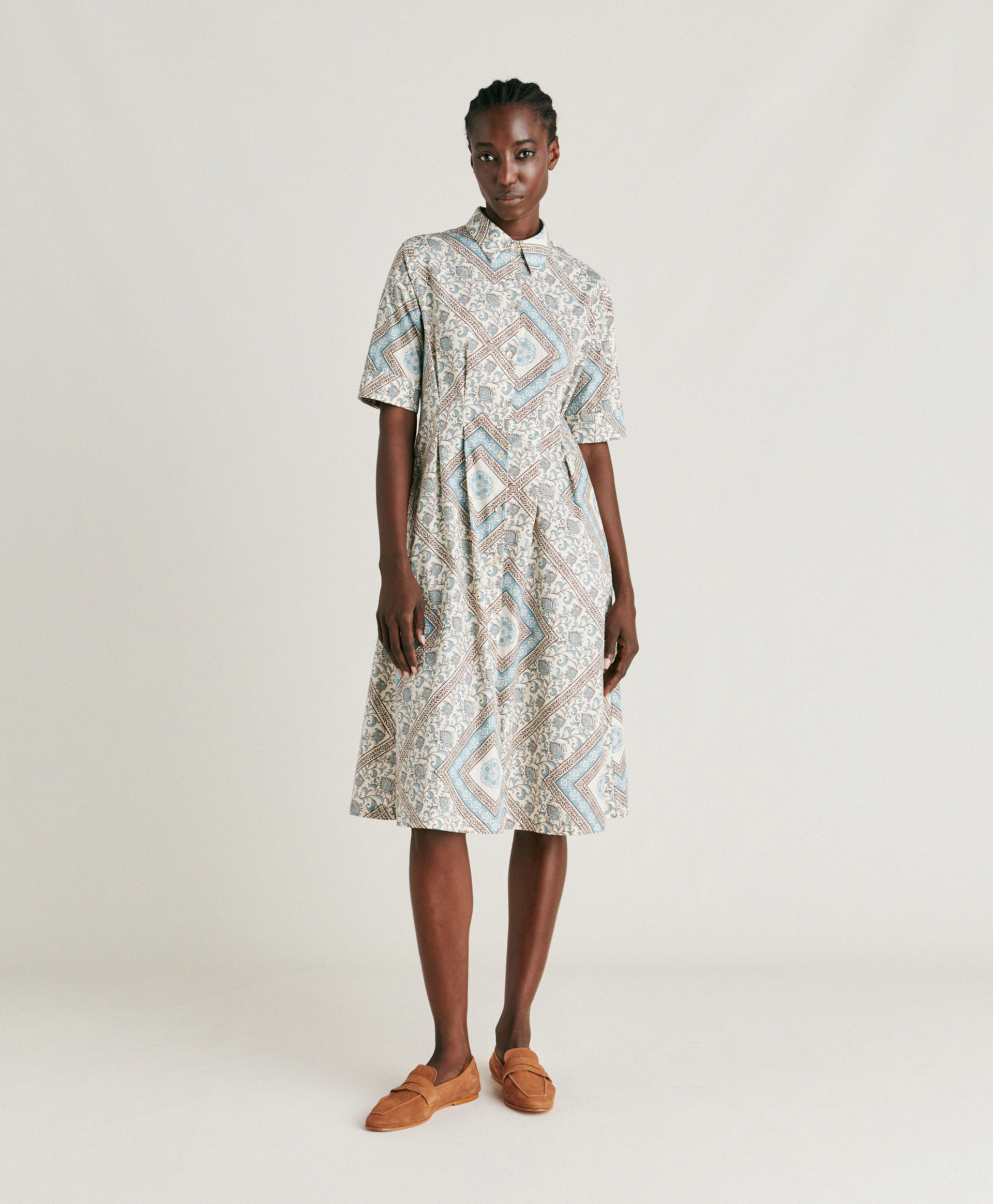 ILARIA DRESS IN POPLIN - CREAM/DUSTY - Momonì
