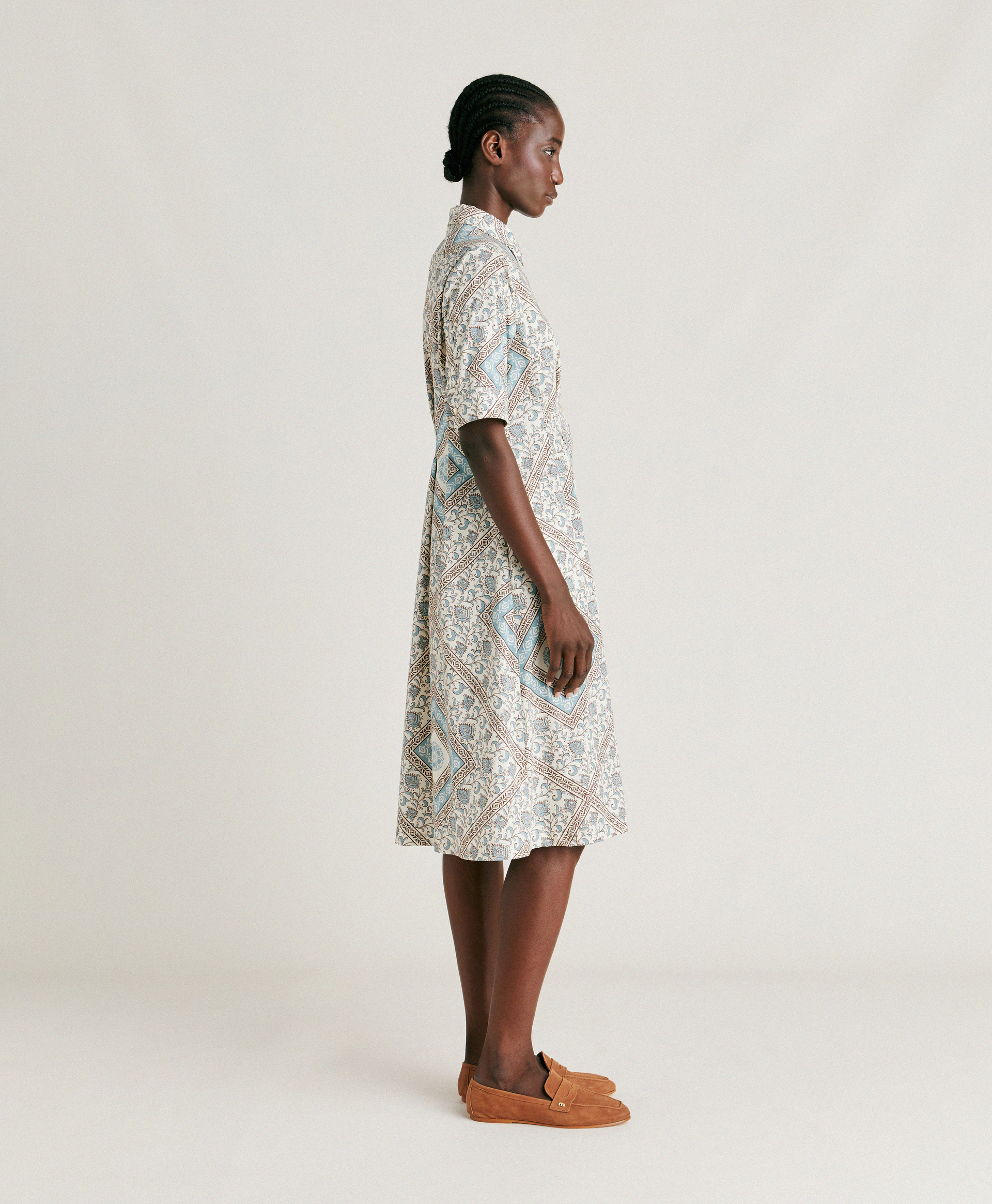 ILARIA DRESS IN POPLIN - CREAM/DUSTY - Momonì