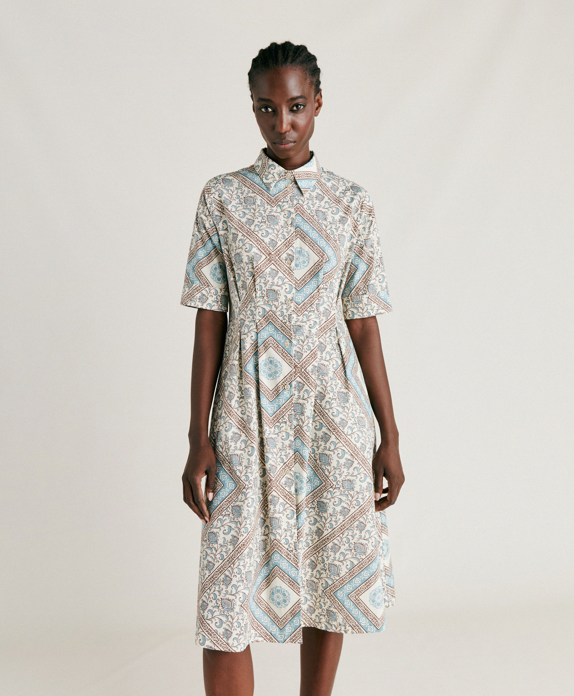ILARIA DRESS IN POPLIN - CREAM/DUSTY - Momonì