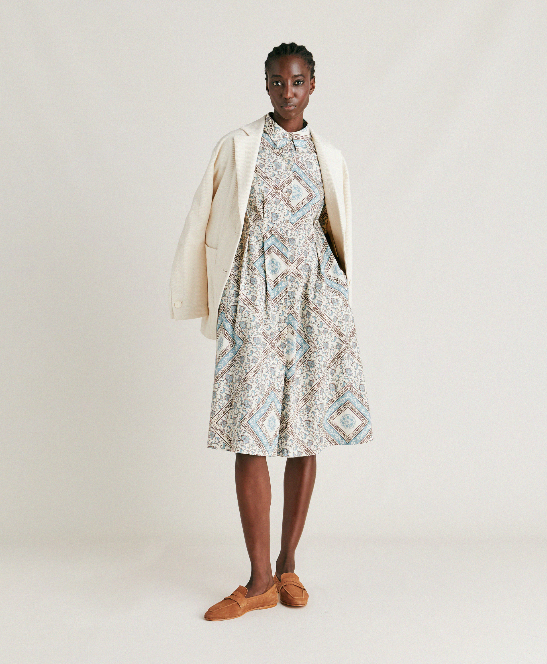 ILARIA DRESS IN POPLIN - CREAM/DUSTY - Momonì