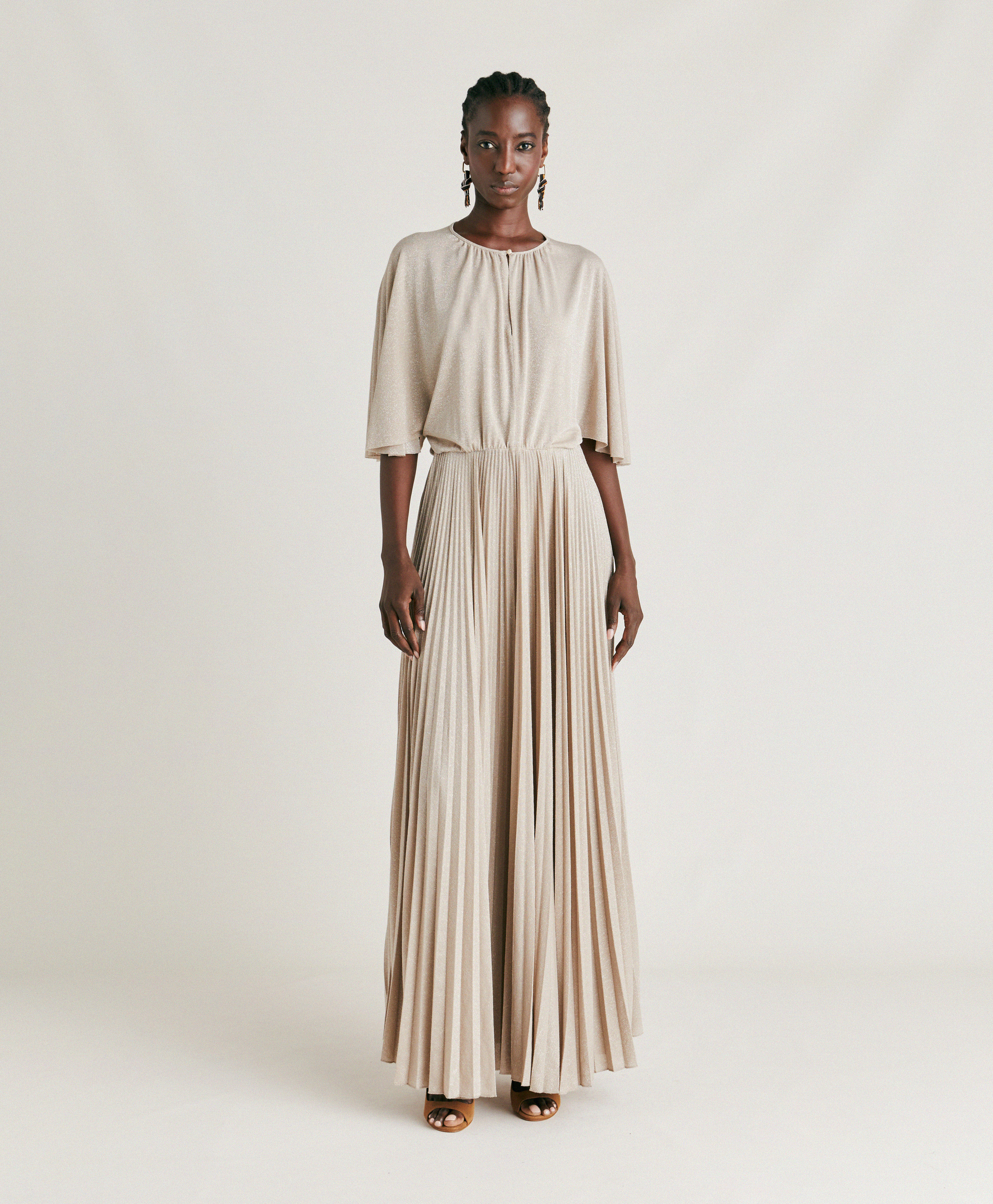 PARADISU DRESS IN LUREX JERSEY - SAND - Momonì