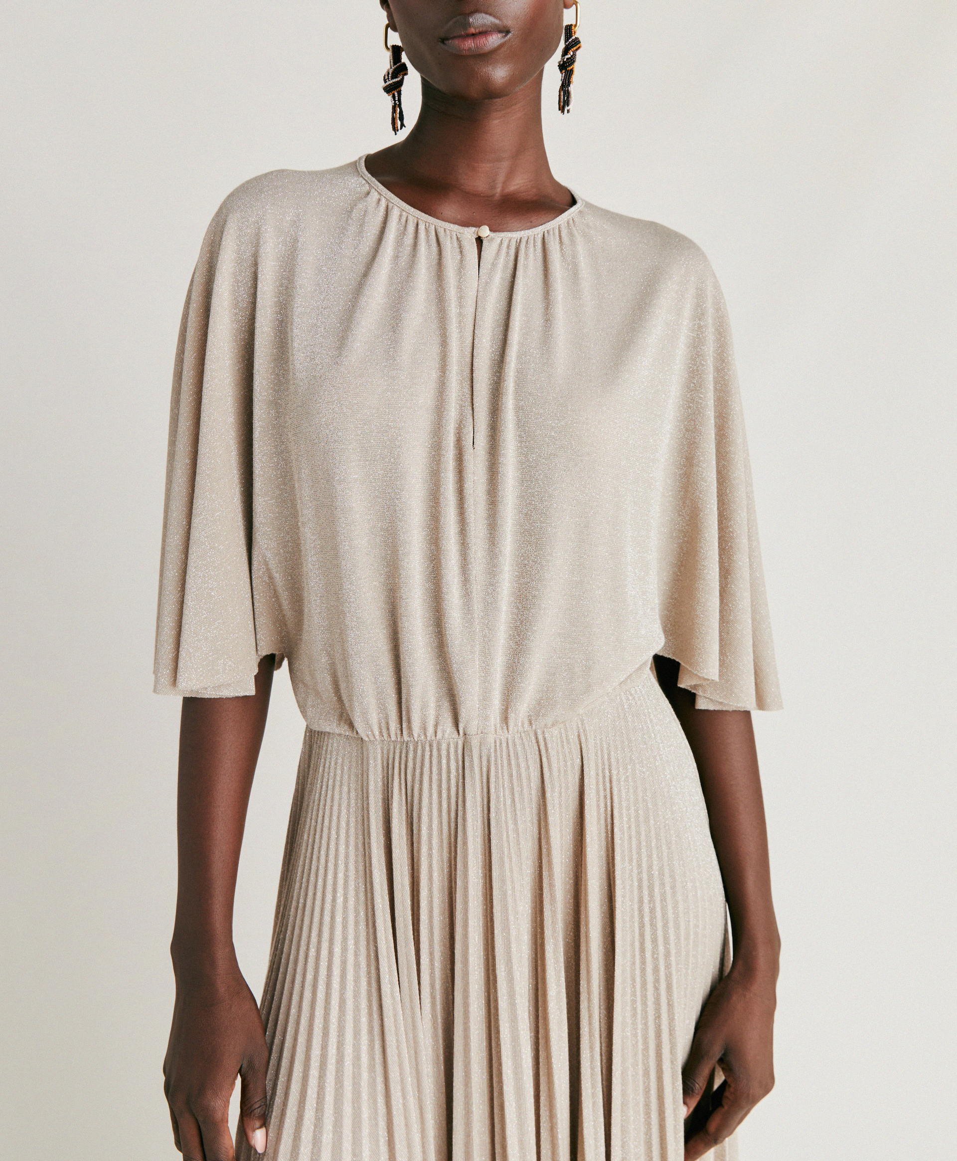 PARADISU DRESS IN LUREX JERSEY - SAND - Momonì