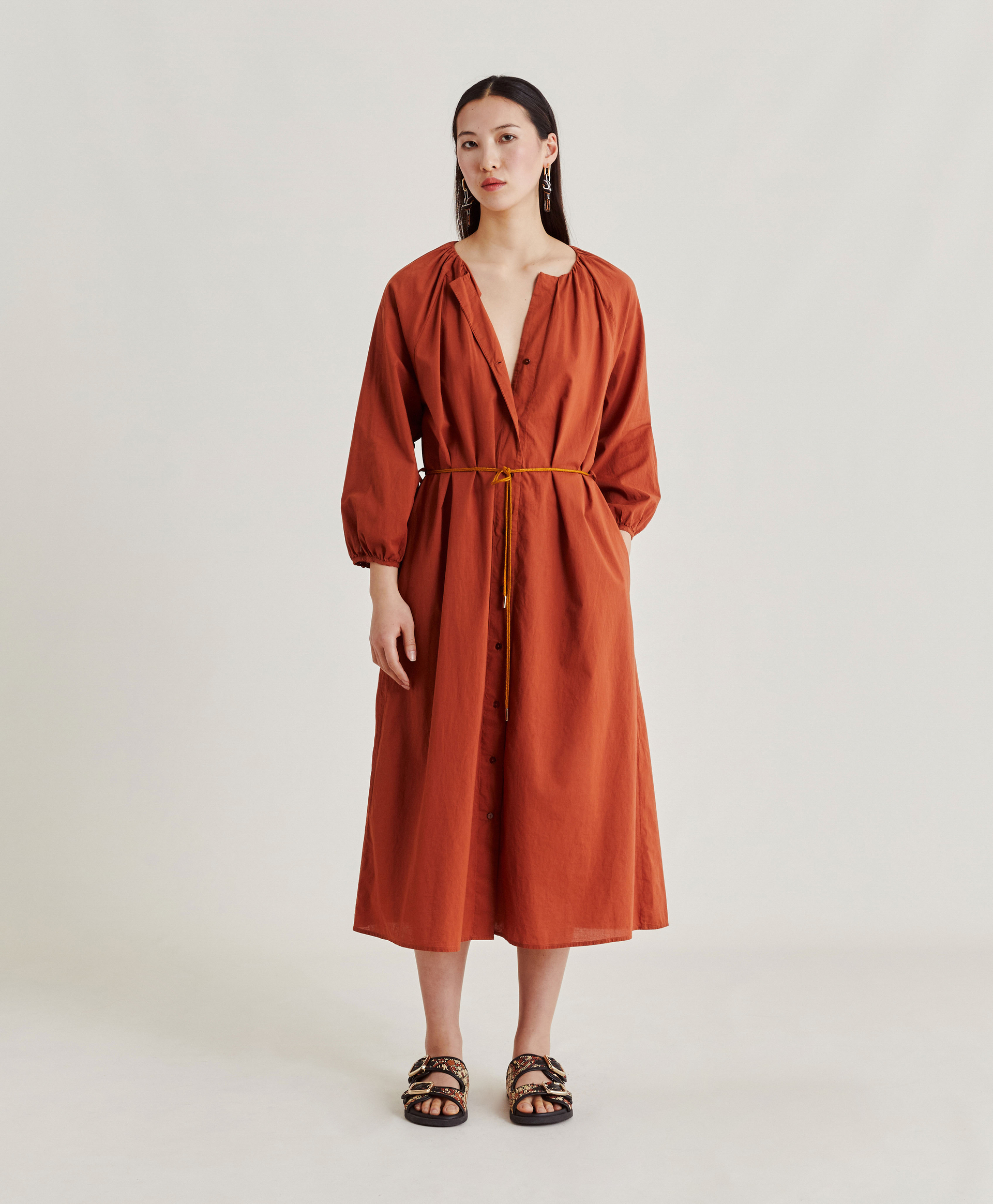 CALDES DRESS WITH COTTON VOILE - TERRACOTTA - Momonì
