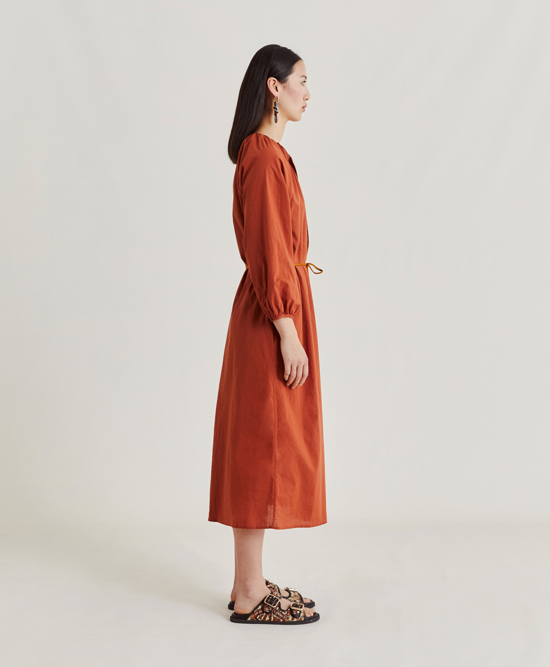 CALDES DRESS WITH COTTON VOILE - TERRACOTTA - Momonì