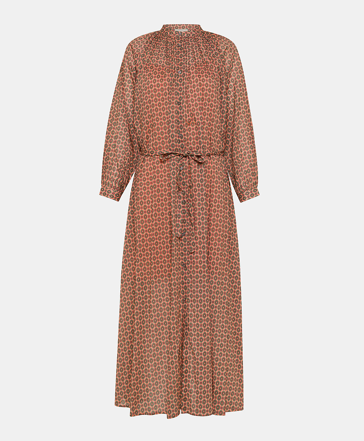 GOA DRESS IN PRINTED COTTON VOILE - CORAL - Momonì