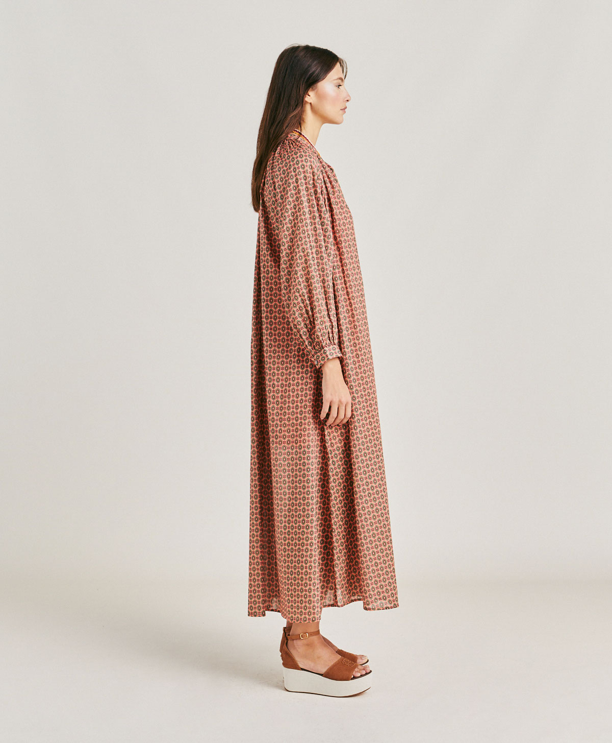 GOA DRESS IN PRINTED COTTON VOILE - CORAL - Momonì