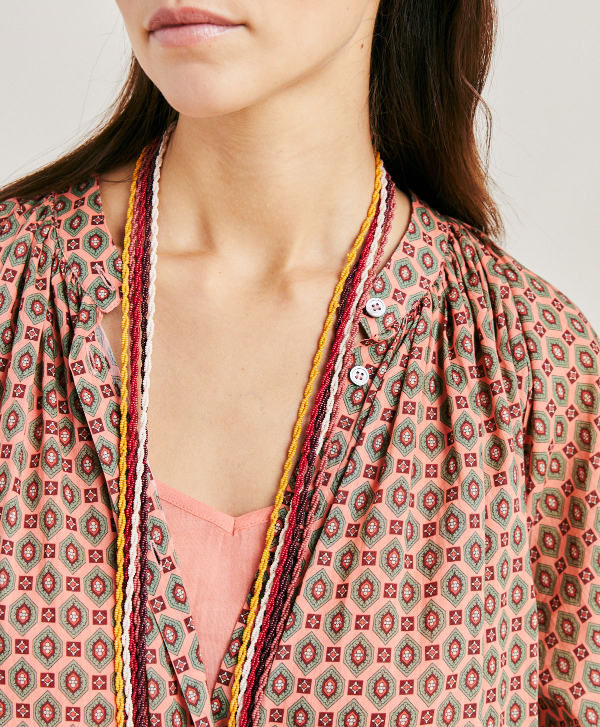 GOA DRESS IN PRINTED COTTON VOILE - CORAL - Momonì