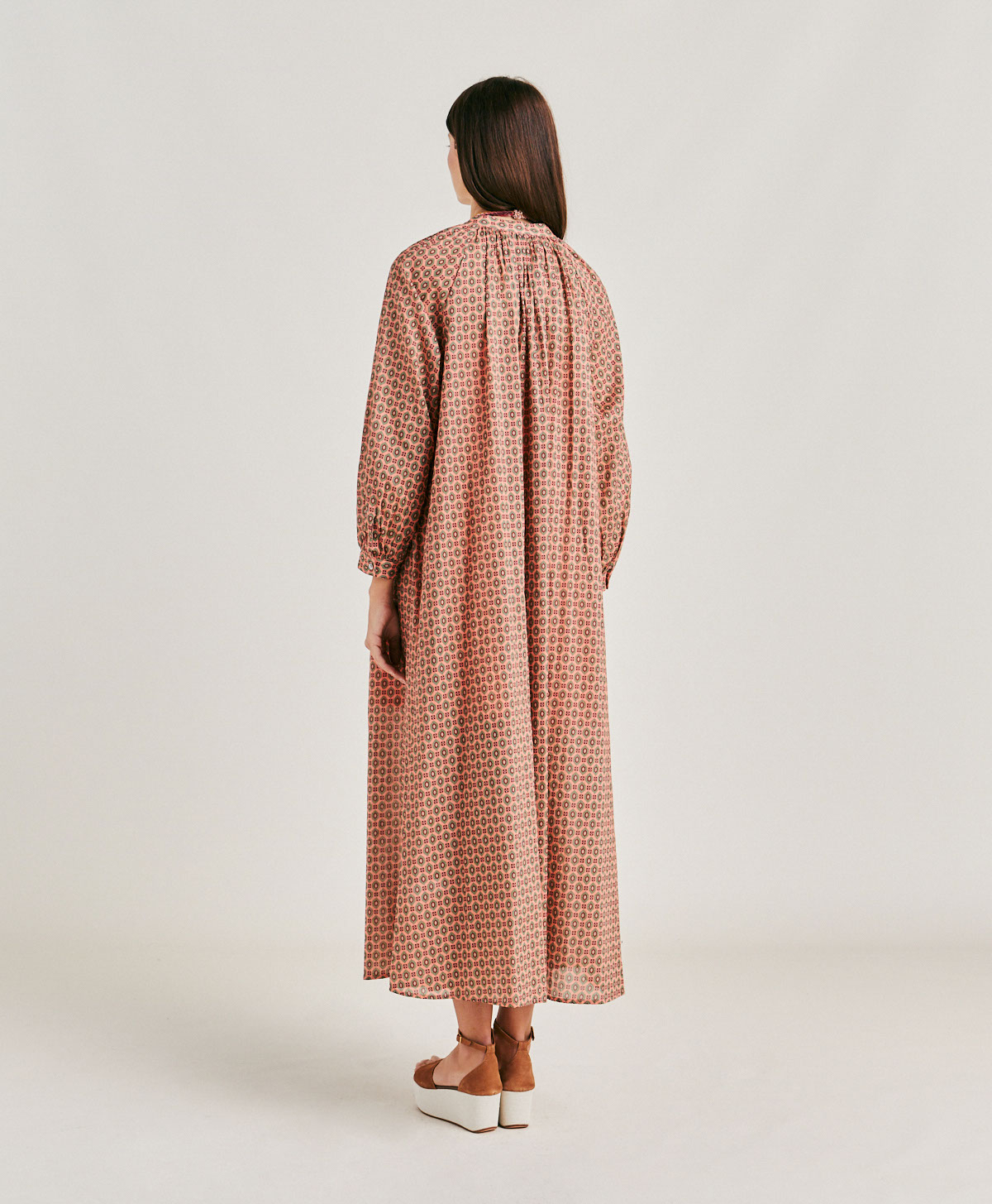 GOA DRESS IN PRINTED COTTON VOILE - CORAL - Momonì