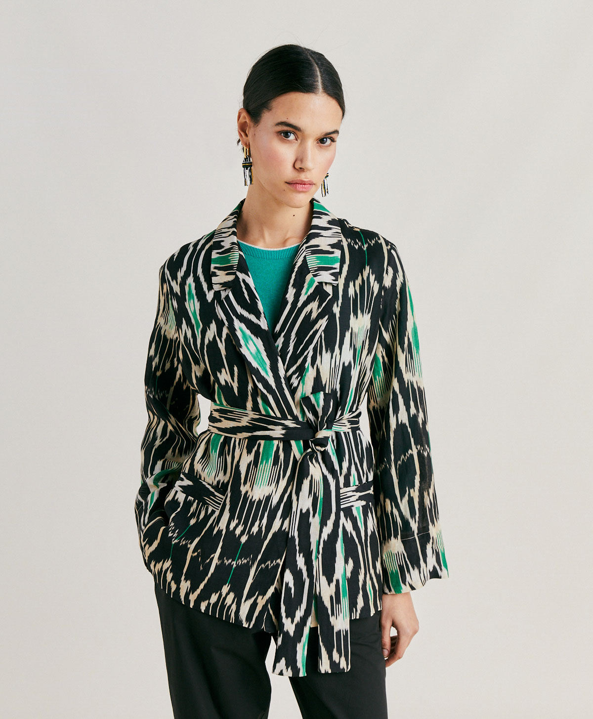 VESTE CRISTAL EN VISCOSE LIN - MULTICOLORE NOIR - Momonì