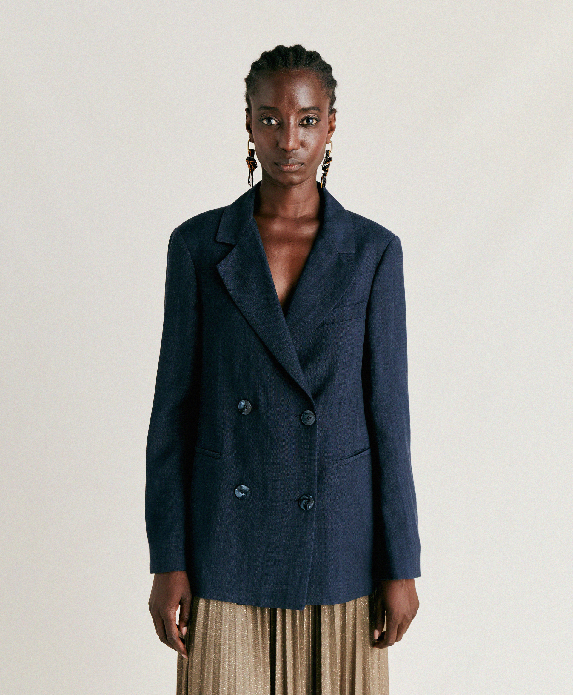 CLAIR JACKET IN ELEGANT VISCOSE LINEN - DARK BLUE - Clothing - Momonì