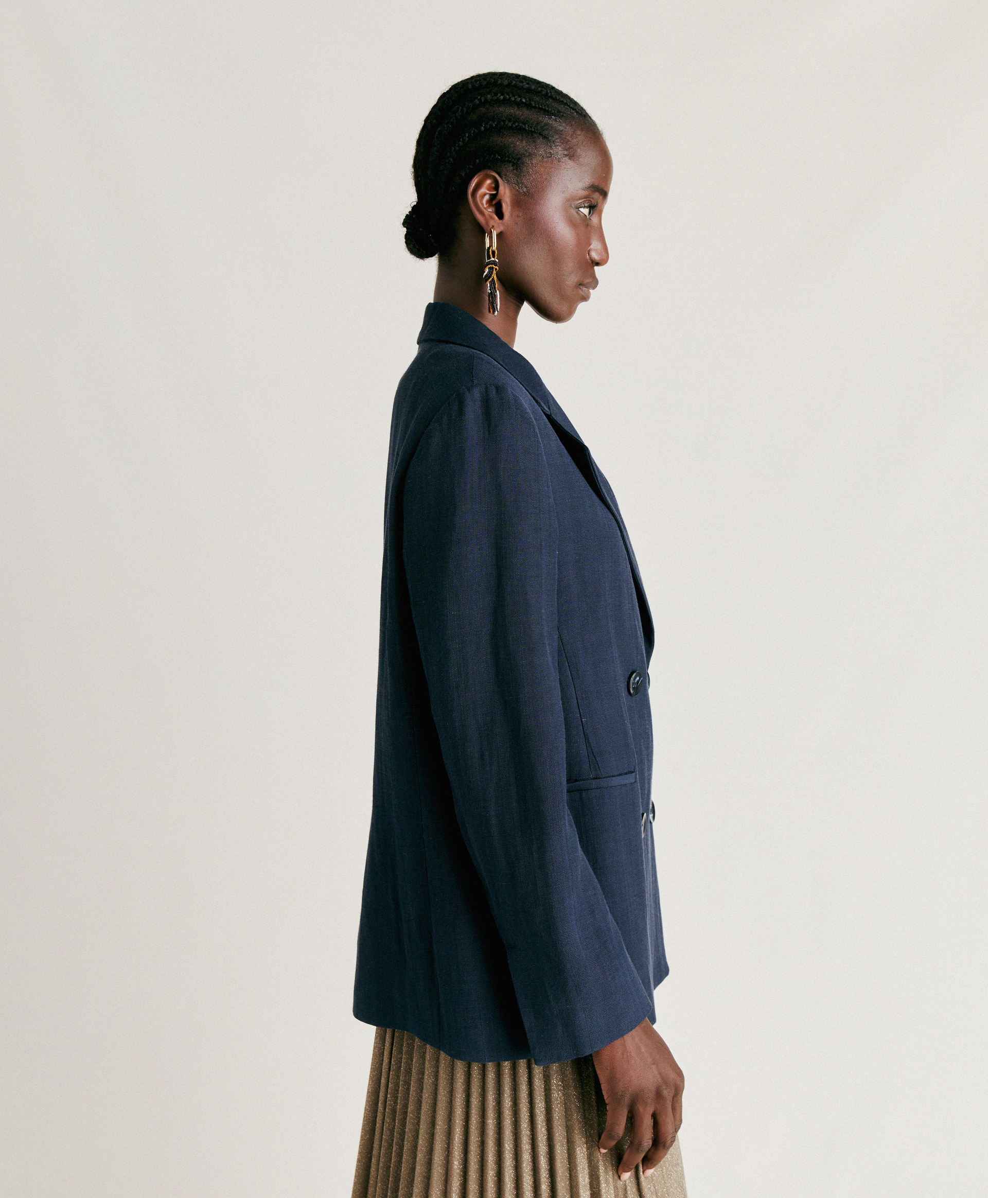 CLAIR JACKET IN ELEGANT VISCOSE LINEN - DARK BLUE - Momonì