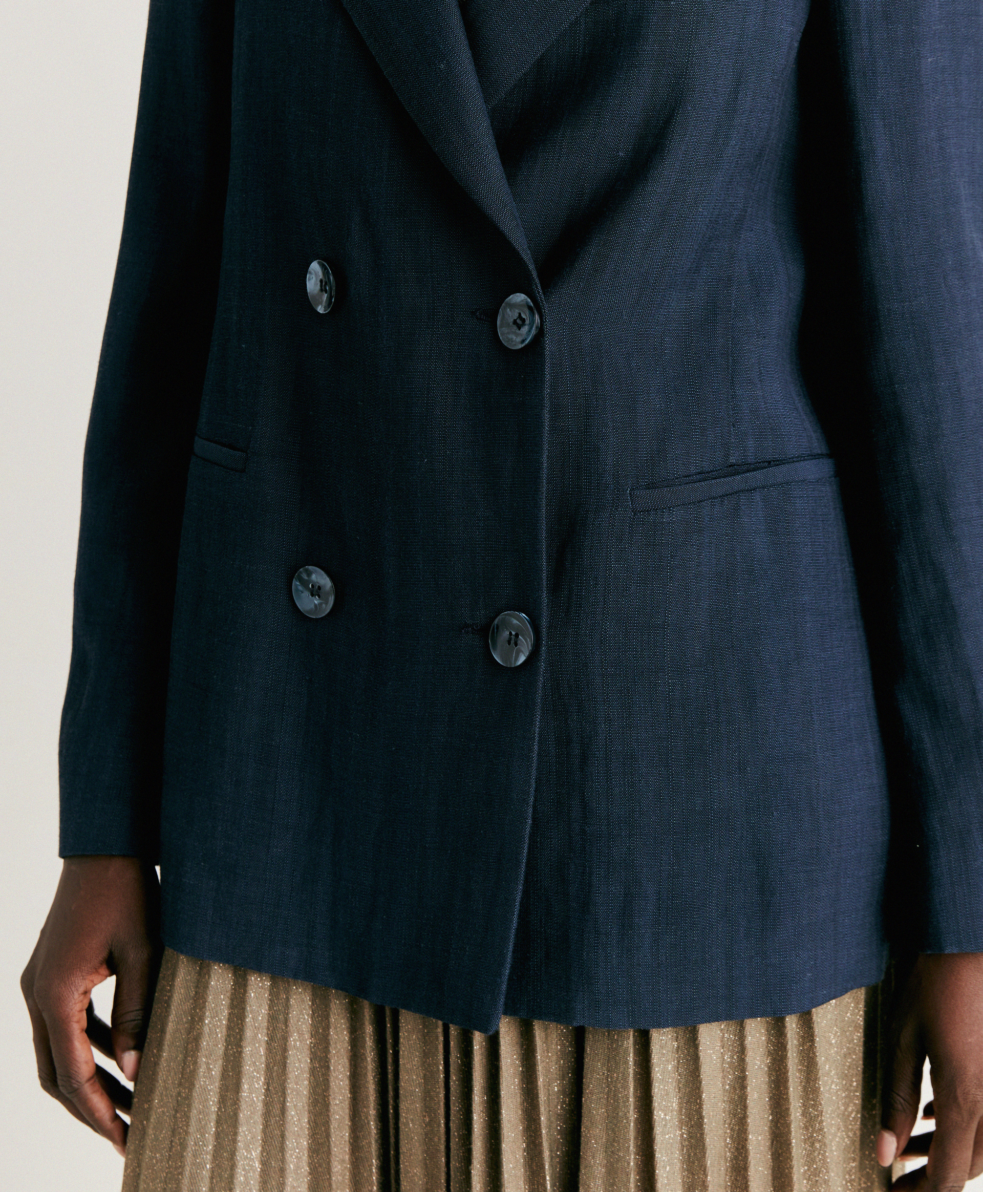 CLAIR JACKET IN ELEGANT VISCOSE LINEN - DARK BLUE - Momonì