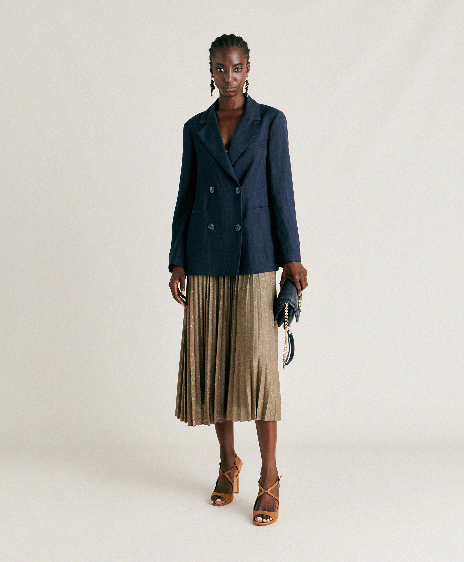 CLAIR JACKET IN ELEGANT VISCOSE LINEN - DARK BLUE - Momonì