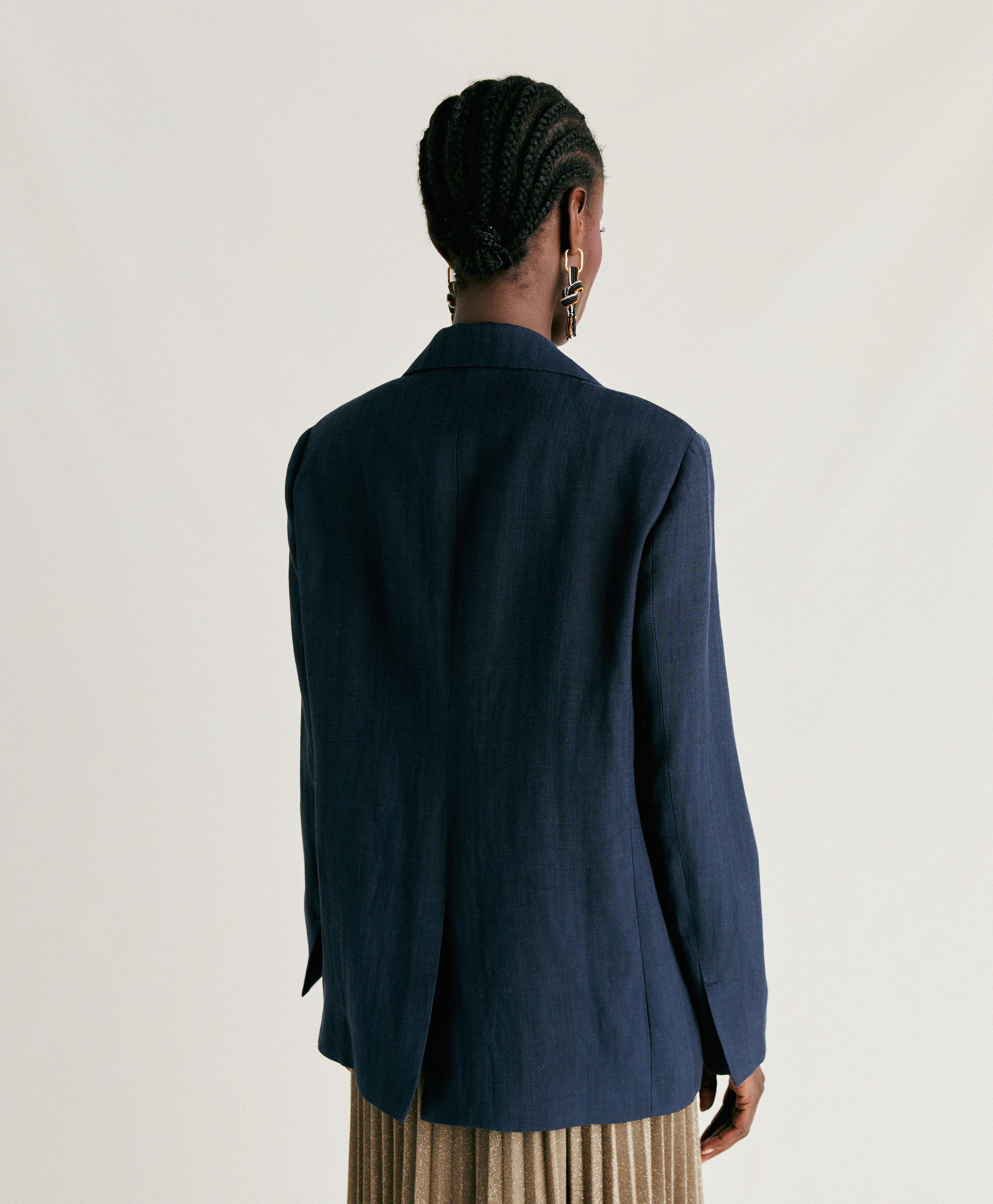 CLAIR JACKET IN ELEGANT VISCOSE LINEN - DARK BLUE - Momonì