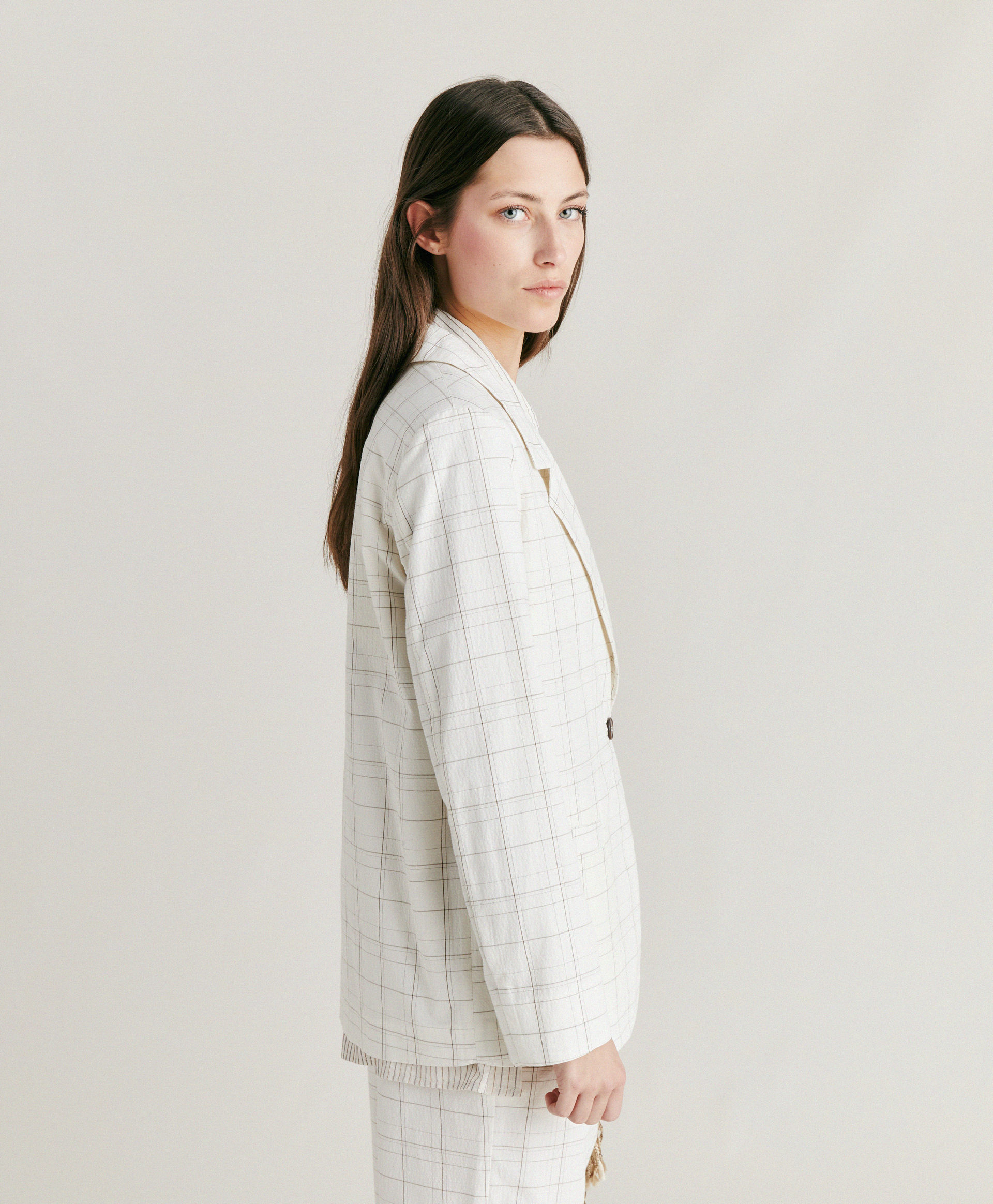 DAYTON JACKET IN CHECK SEERSUCKER - CREAM/MUD - Momonì