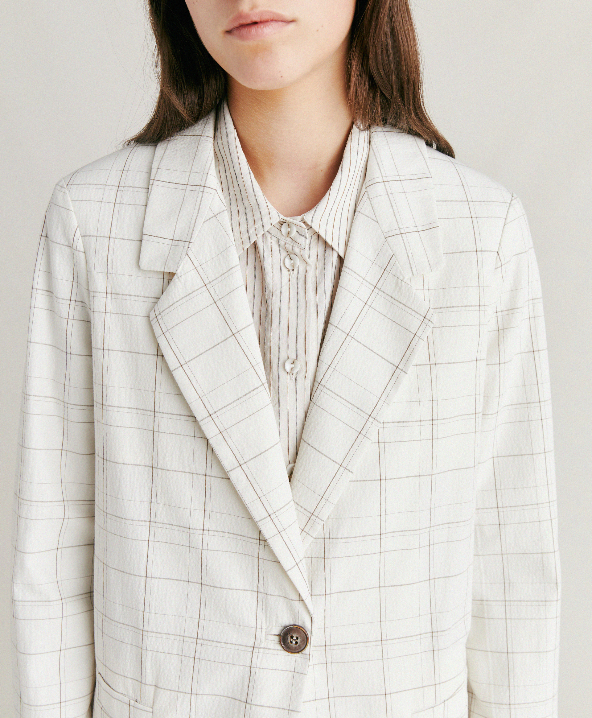 DAYTON JACKET IN CHECK SEERSUCKER - CREAM/MUD - Momonì