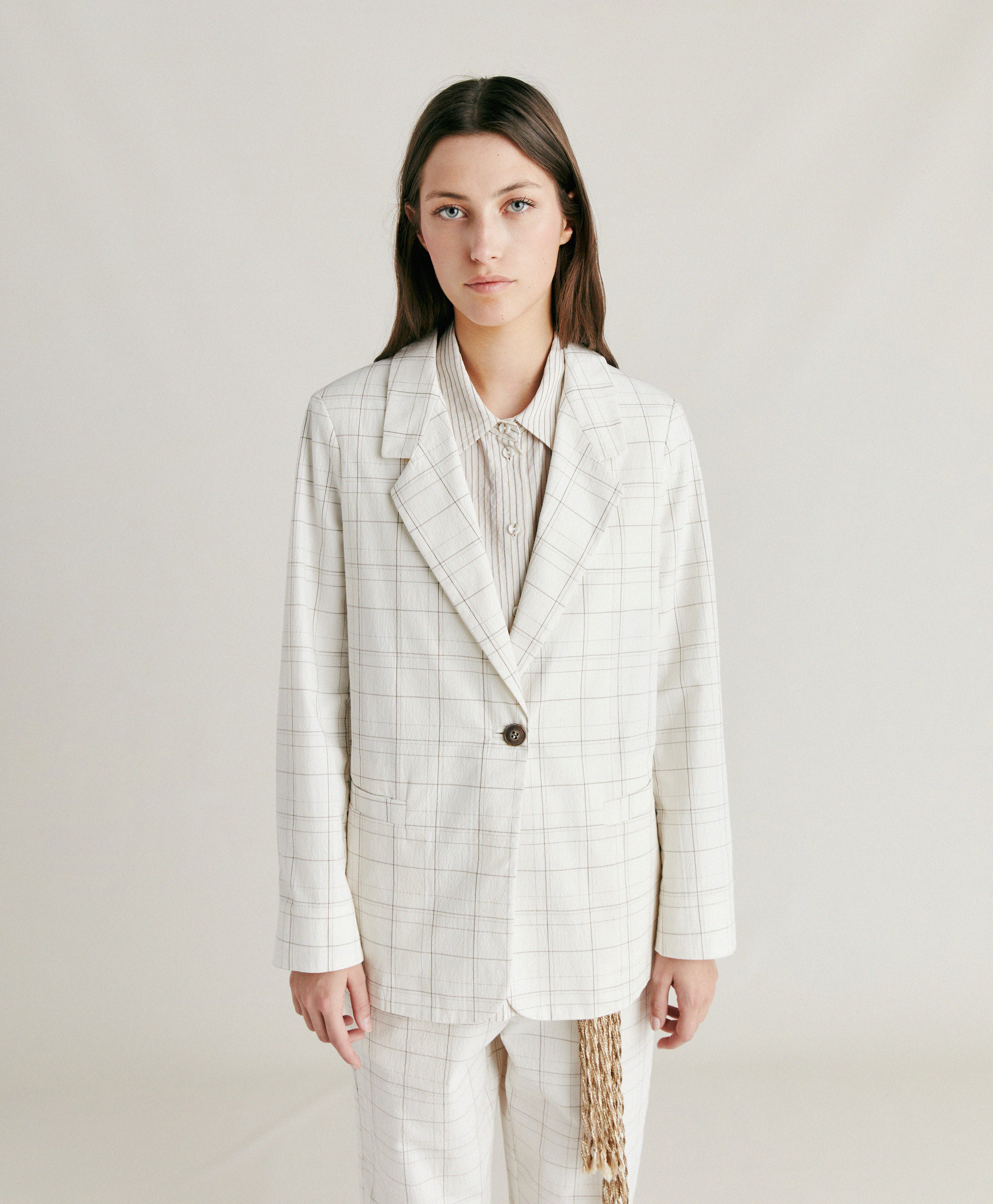 DAYTON JACKET IN CHECK SEERSUCKER - CREAM/MUD - Momonì