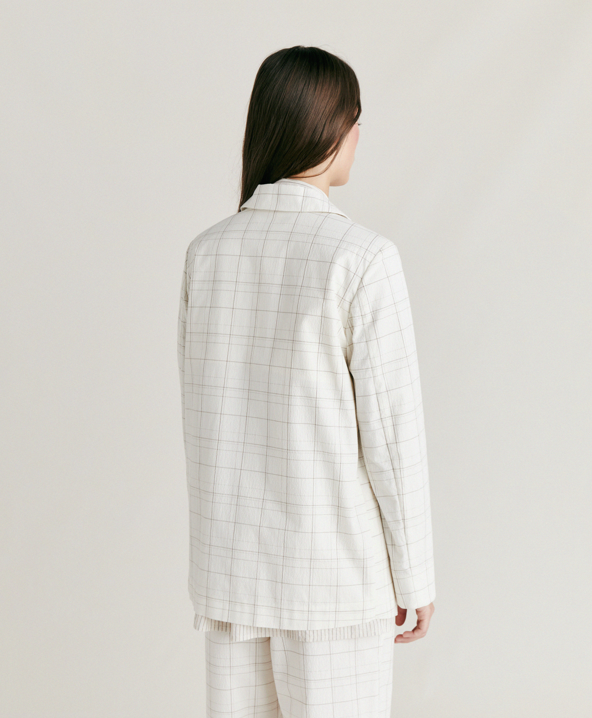 DAYTON JACKET IN CHECK SEERSUCKER - CREAM/MUD - Momonì