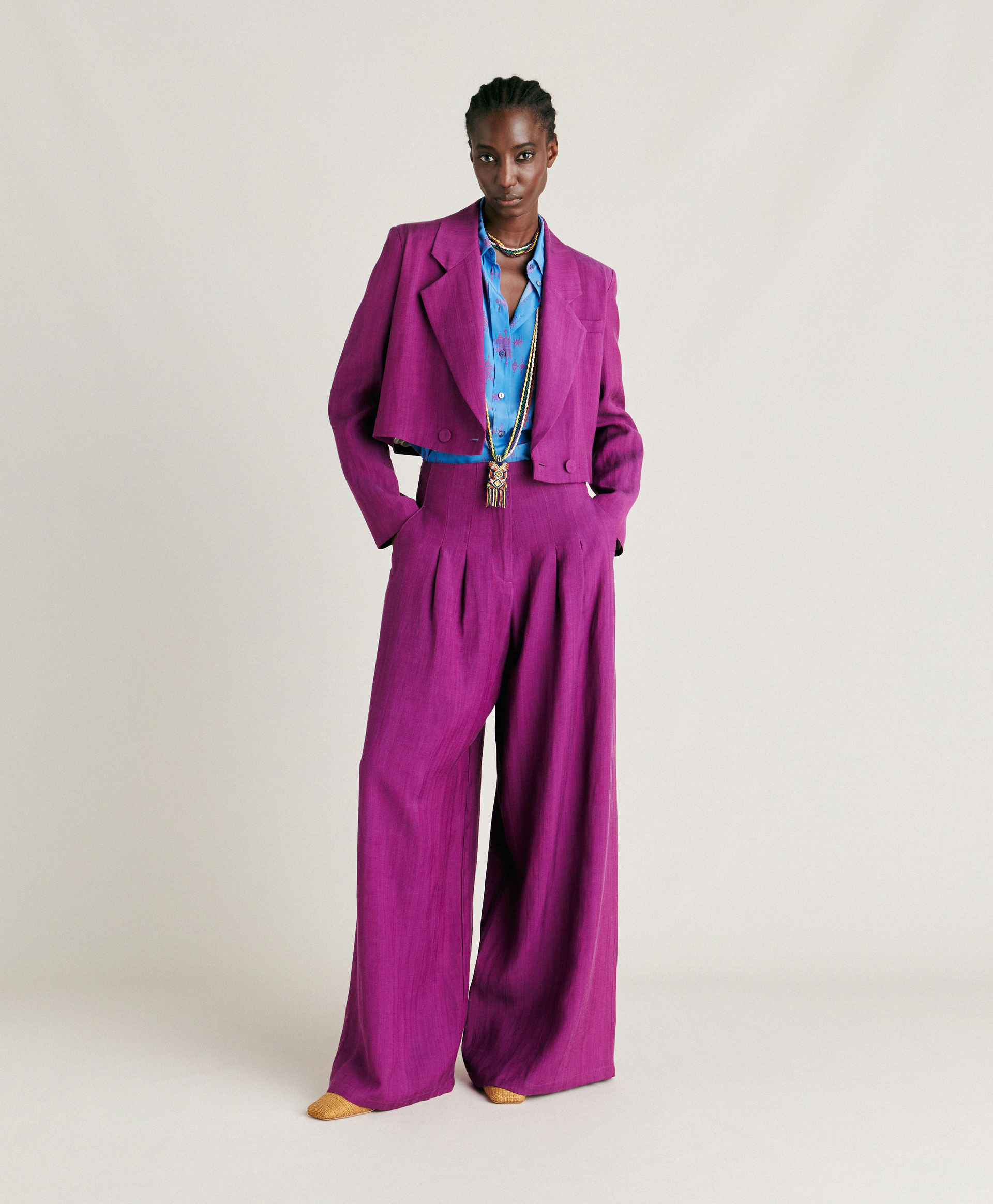ROSITA JACKET IN ELEGANT VISCOSE LINEN - CYCLAMEN - Momonì