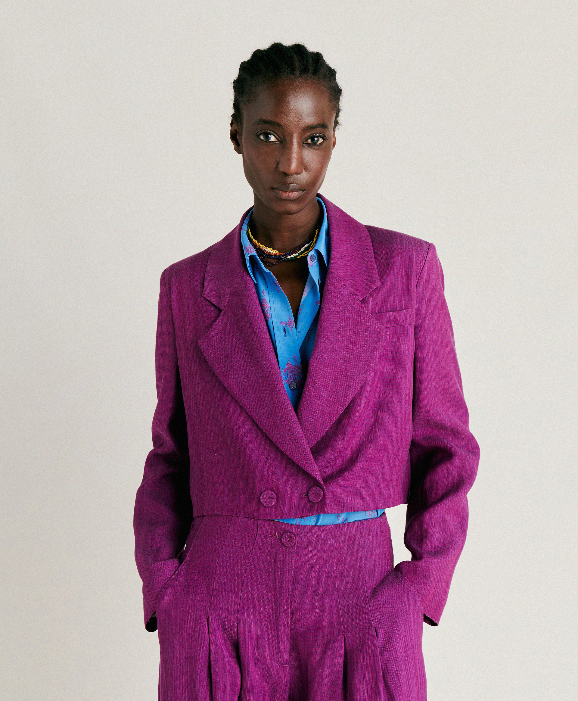 ROSITA JACKET IN ELEGANT VISCOSE LINEN - CYCLAMEN - Momonì