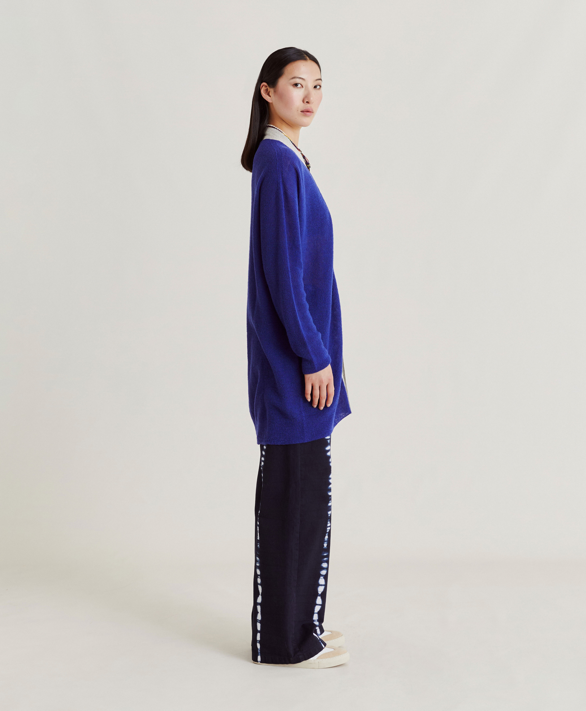 FLOSSY CARDIGAN  RIBBED WITH LUREX DETAILS - BLUE - Momonì
