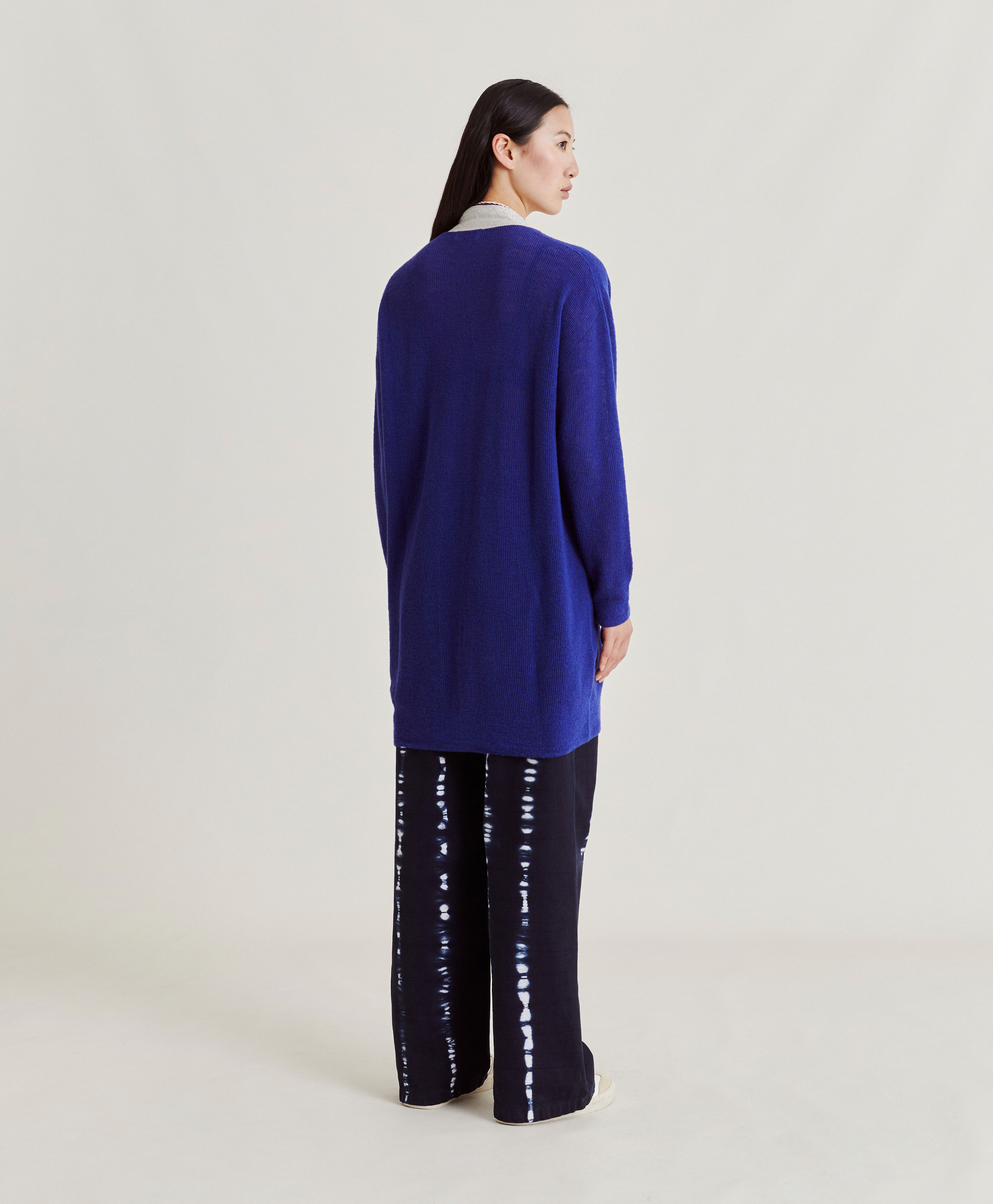 FLOSSY CARDIGAN  RIBBED WITH LUREX DETAILS - BLUE - Momonì