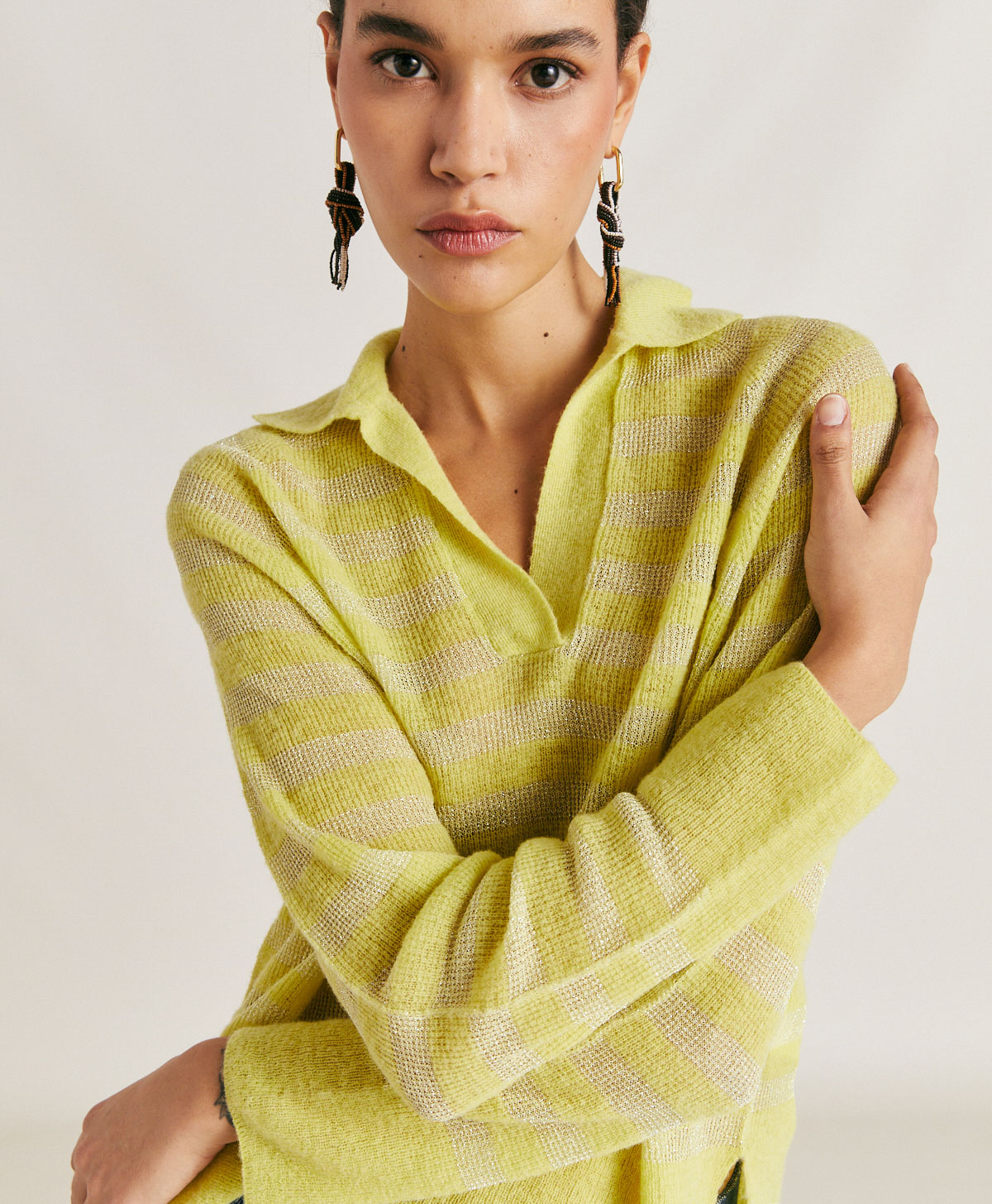 EGIDE KNITWEAR  STRIPED LUREX RIBBED - LIME GREEN - Momonì