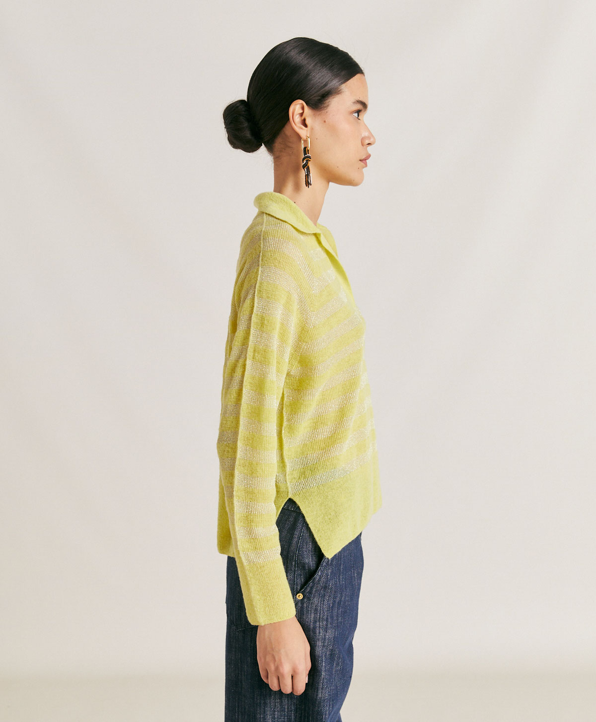 EGIDE KNITWEAR  STRIPED LUREX RIBBED - LIME GREEN - Momonì