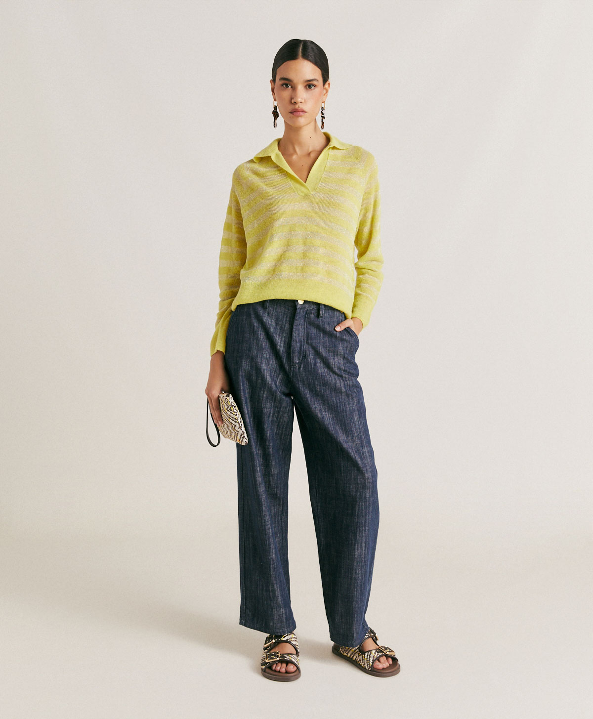 EGIDE KNITWEAR  STRIPED LUREX RIBBED - LIME GREEN - Momonì