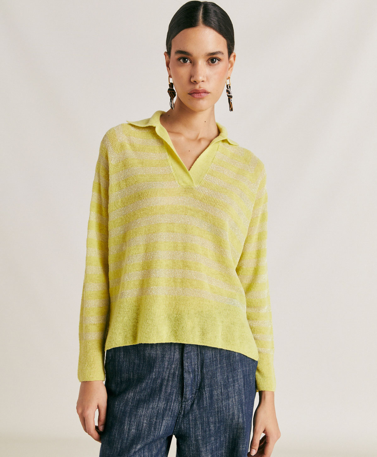 EGIDE KNITWEAR  STRIPED LUREX RIBBED - LIME GREEN - Momonì