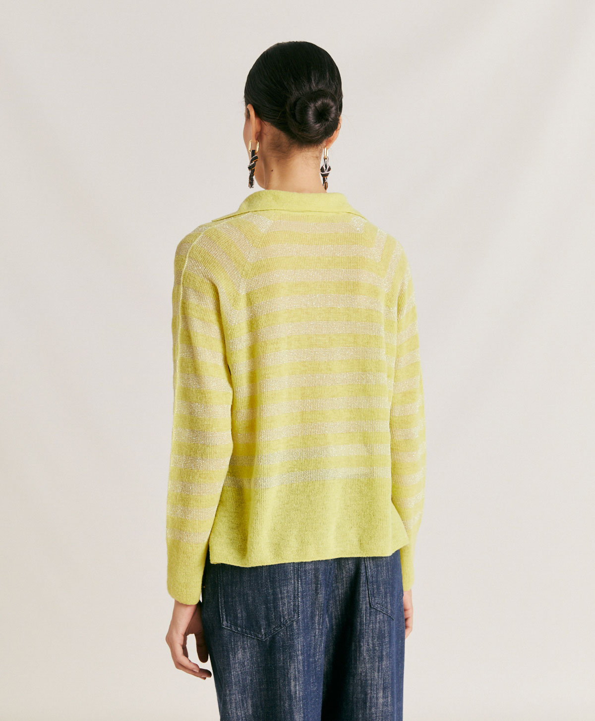 EGIDE KNITWEAR  STRIPED LUREX RIBBED - LIME GREEN - Momonì