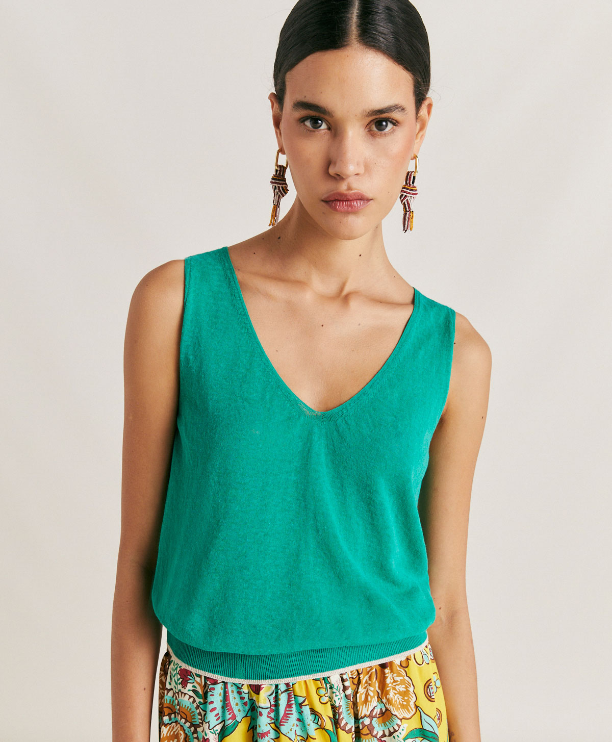 TRICOT GRAZIOSA EN LIN - VERT ÉMERAUDE - Momonì