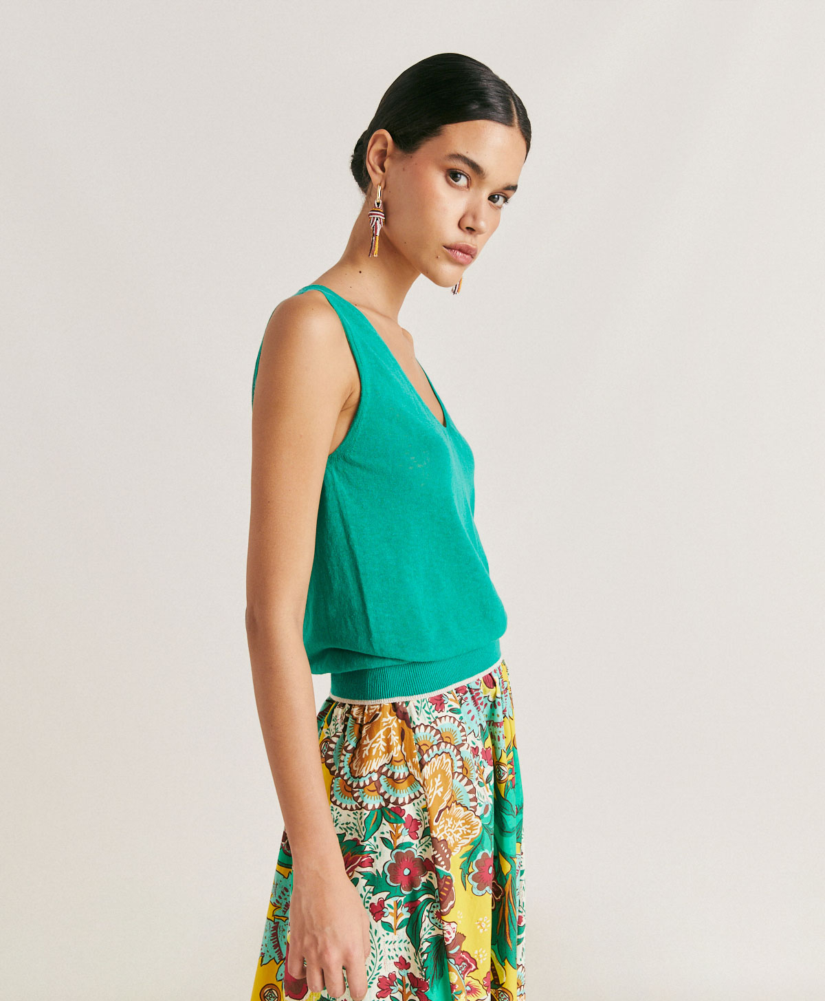 TRICOT GRAZIOSA EN LIN - VERT ÉMERAUDE - Momonì