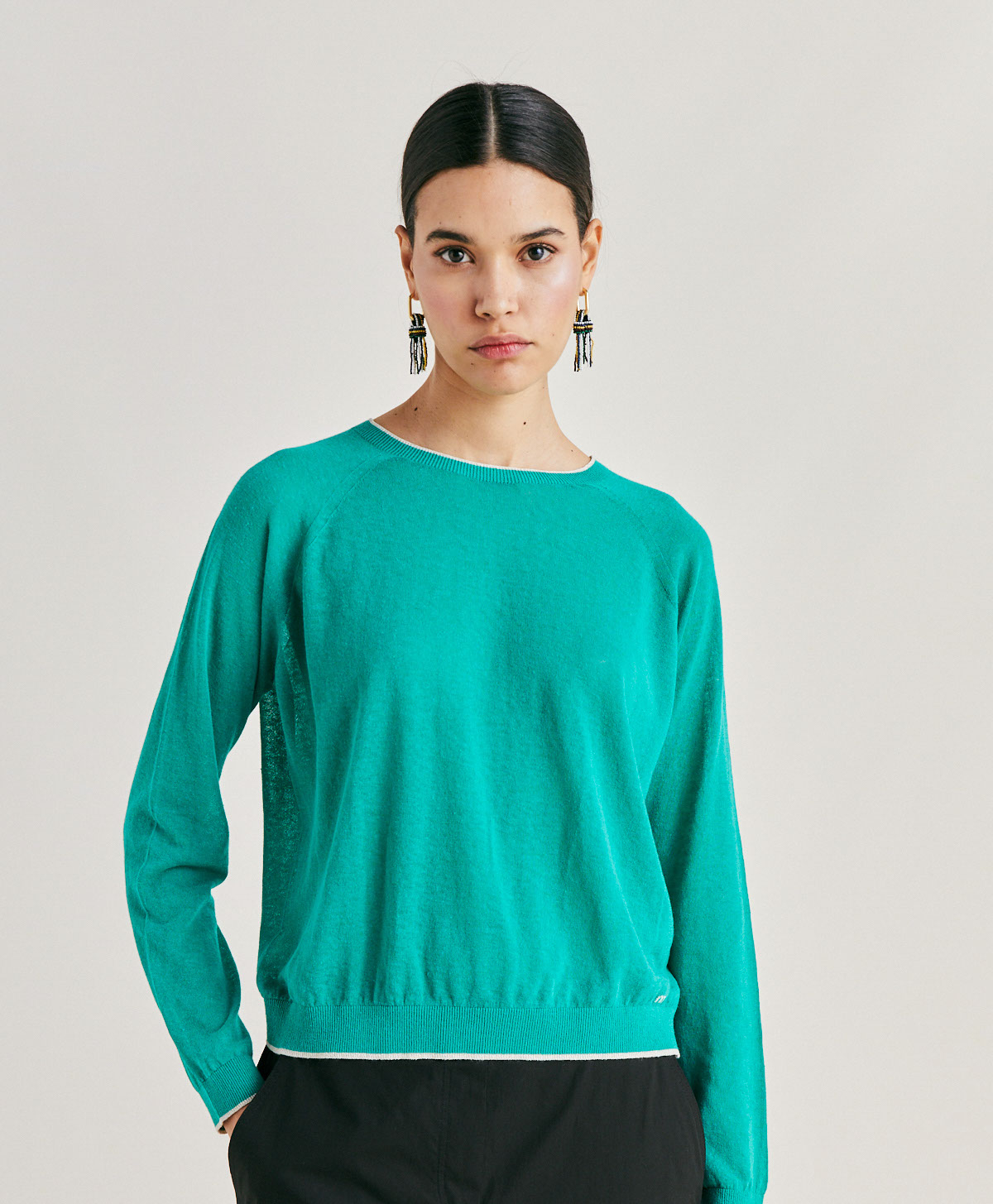 TRICOT RIO EN LIN - VERT ÉMERAUDE - Clothing - Momonì