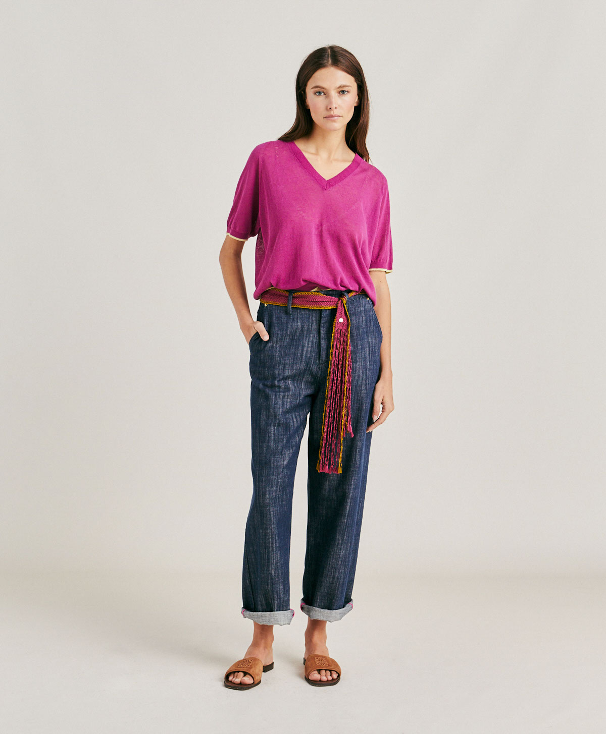 EDIE KNITWEAR IN LINEN - CYCLAMEN - Momonì