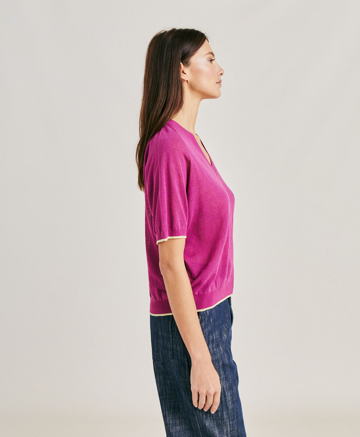 EDIE KNITWEAR IN LINEN - CYCLAMEN - Momonì