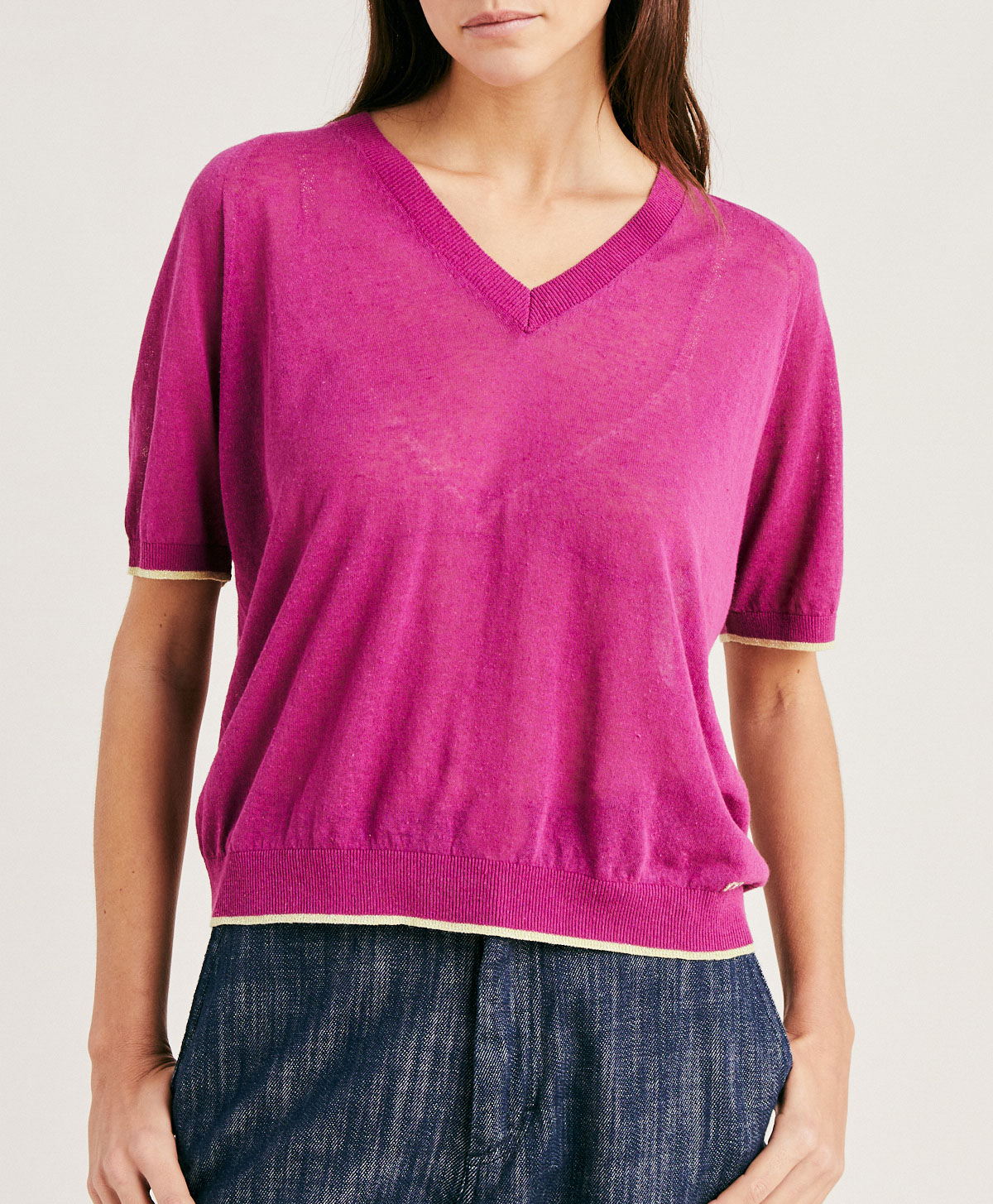 EDIE KNITWEAR IN LINEN - CYCLAMEN - Momonì