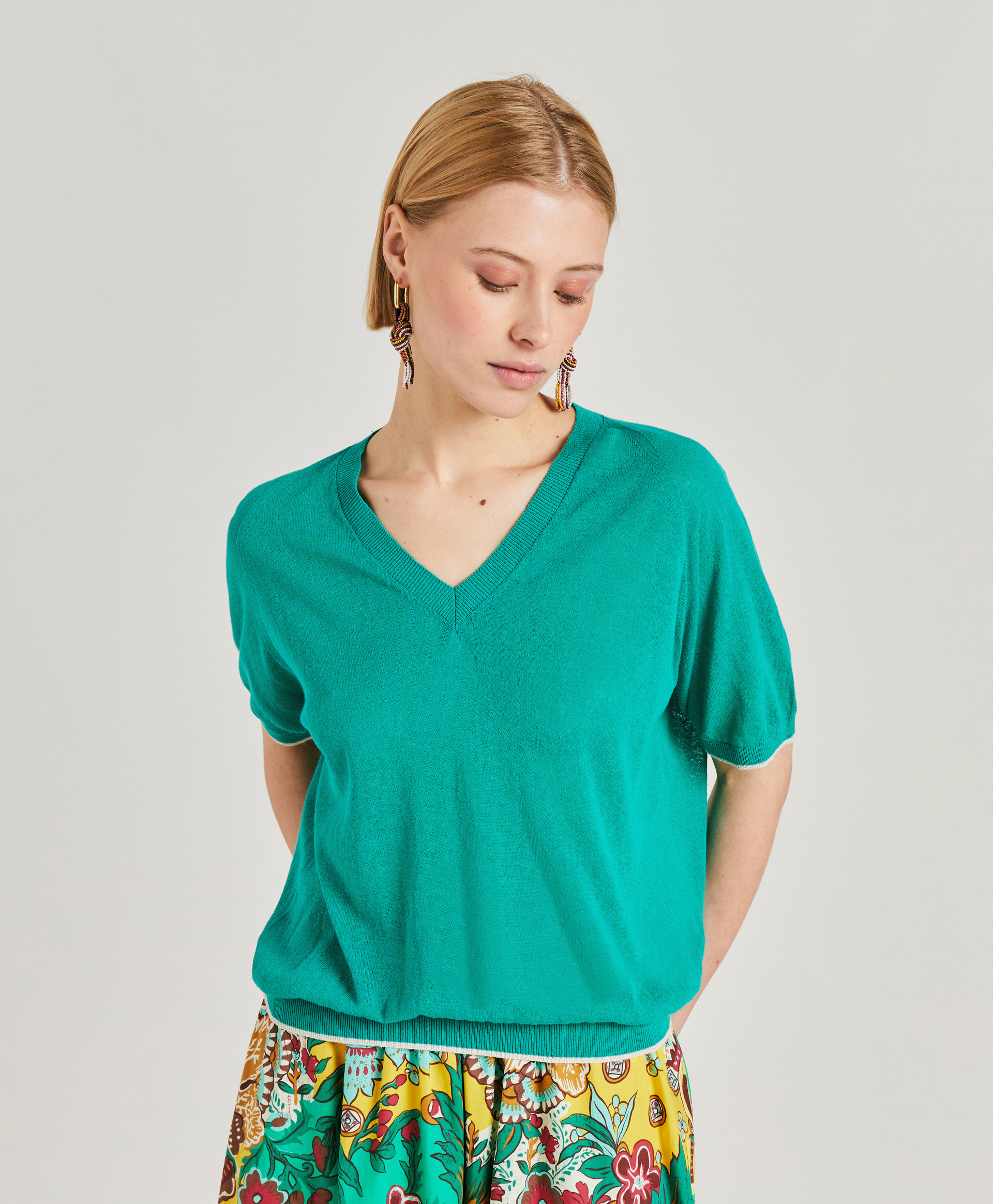 TRICOT EDIE EN LIN - VERT ÉMERAUDE - Momonì