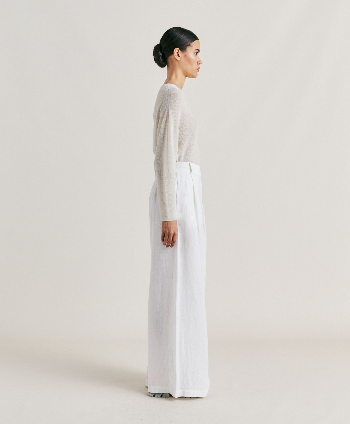 ASPEN PANT IN LINEN - OPTICAL WHITE - Momonì